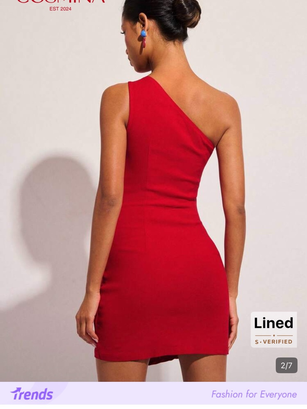 Cosmina One-Shoulder Red Ruched Mini Dress - Picture 2 of 5